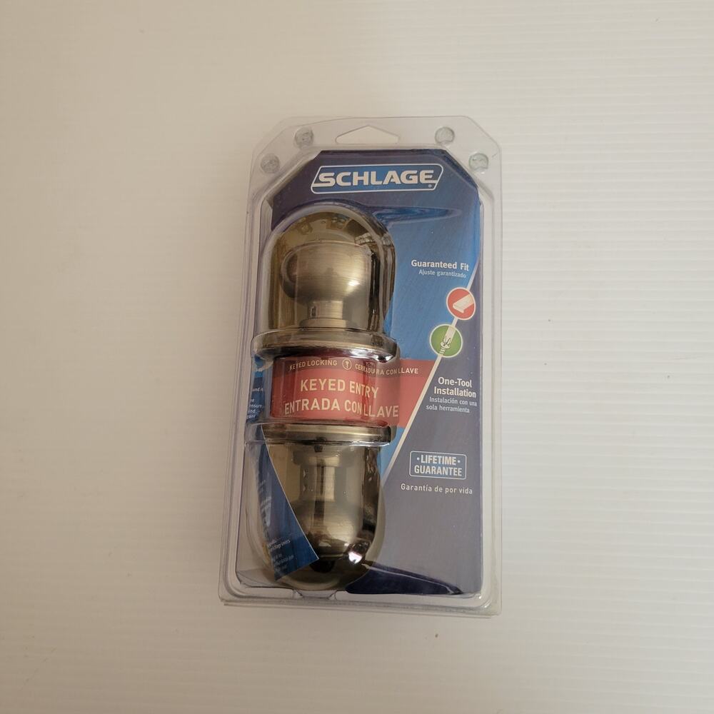 Schlage Antique Brass Finish Georgian Knob Residential Keyed Entry Locking New